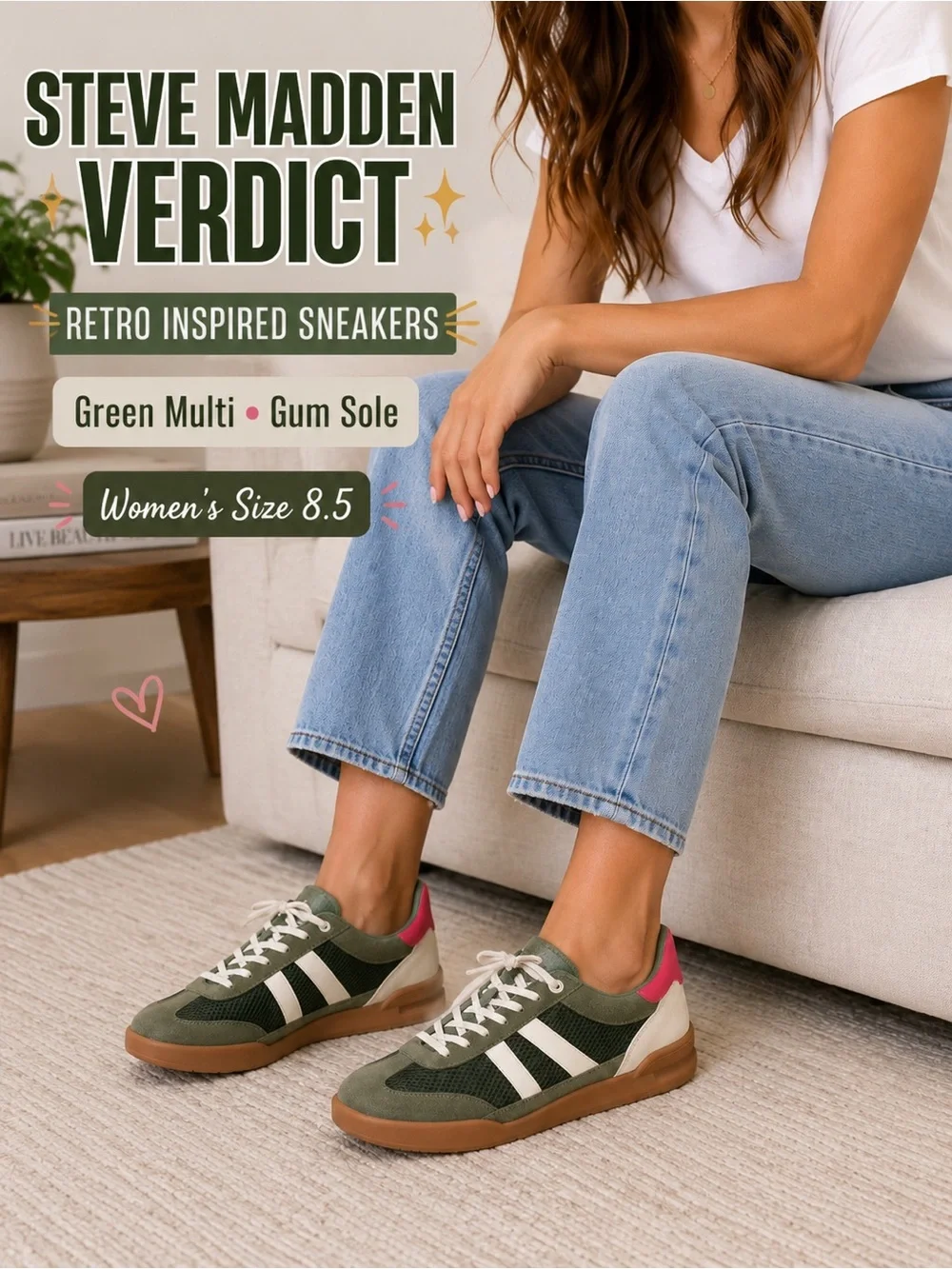 Steve Madden Verdict Sneakers Green Multi Gum Sole Size 8.5 NIB